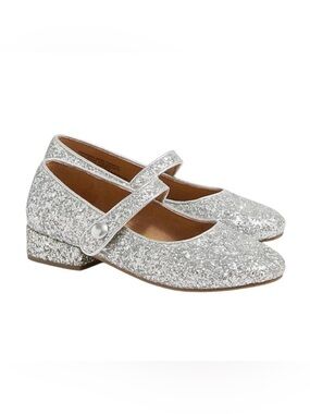 J CREW FACTORY Crewcuts Girls Silver Glitter Mary Jane Heeled Dress Shoes CB054